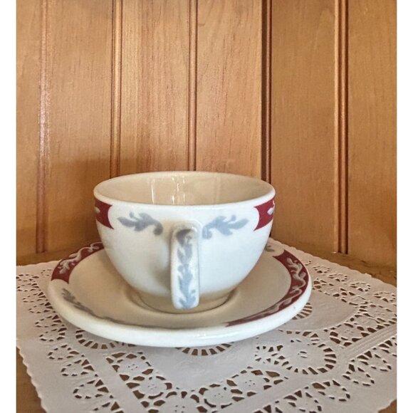 Vintage Syracuse China Teacup & Saucer Set Embassy Burgundy Gray Swirl Restauran - Picture 2 of 8